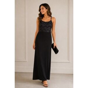 Byer Too Vintage Y2k California Black‎ Floral Lace Metallic Maxi Formal Dress M